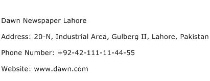 Dawn Newspaper Lahore Address Contact Number