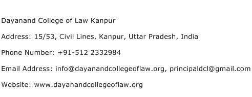 Dayanand College of Law Kanpur Address Contact Number