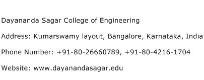 Dayananda Sagar College of Engineering Address Contact Number