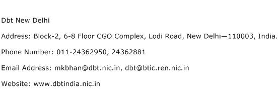 Dbt New Delhi Address Contact Number