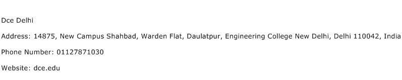 Dce Delhi Address Contact Number
