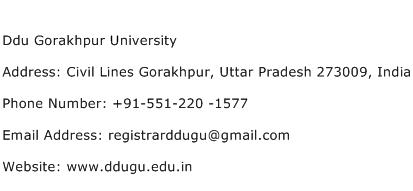 Ddu Gorakhpur University Address Contact Number