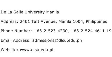 De La Salle University Manila Address Contact Number