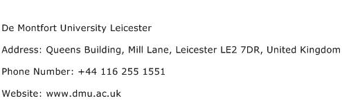 De Montfort University Leicester Address Contact Number