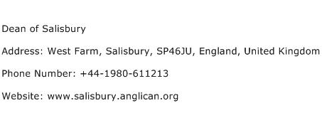 Dean of Salisbury Address Contact Number