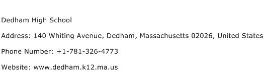 Dedham High School Address Contact Number