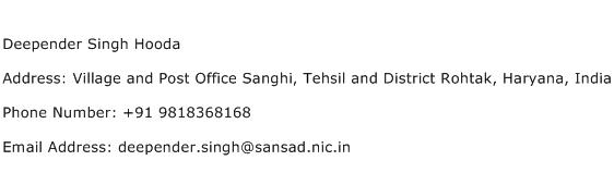 Deepender Singh Hooda Address Contact Number