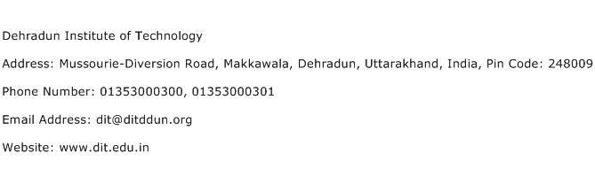 Dehradun Institute of Technology Address Contact Number