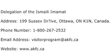 Delegation of the Ismaili Imamat Address Contact Number