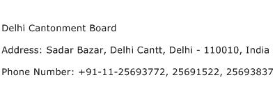 Delhi Cantonment Board Address Contact Number