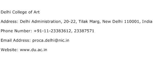 Delhi College of Art Address Contact Number