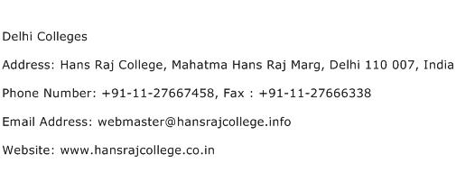 Delhi Colleges Address Contact Number