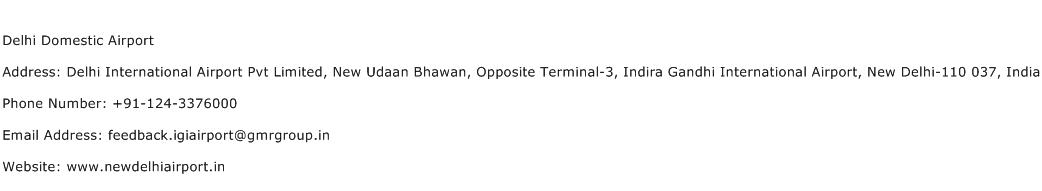 Delhi Domestic Airport Address Contact Number