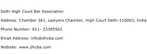 Delhi High Court Bar Association Address Contact Number