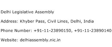 Delhi Legislative Assembly Address Contact Number