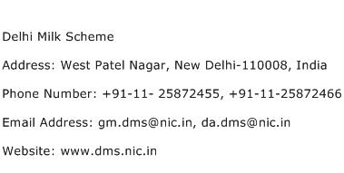Delhi Milk Scheme Address Contact Number
