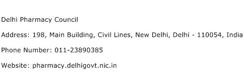 Delhi Pharmacy Council Address Contact Number