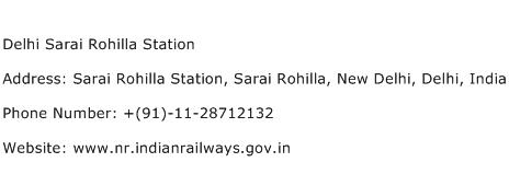 Delhi Sarai Rohilla Station Address Contact Number