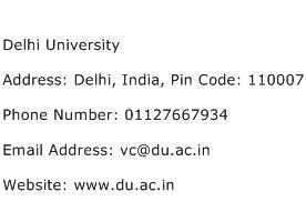 Delhi University Address Contact Number