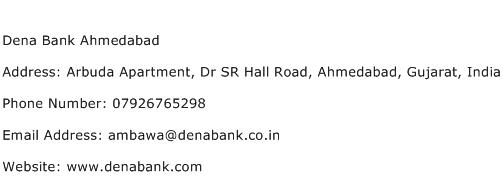 Dena Bank Ahmedabad Address Contact Number