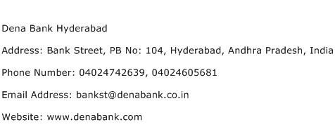 Dena Bank Hyderabad Address Contact Number