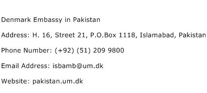 Denmark Embassy in Pakistan Address Contact Number