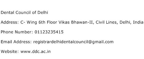 Dental Council of Delhi Address Contact Number