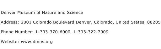 Denver Museum of Nature and Science Address Contact Number