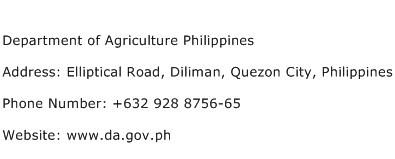 Department of Agriculture Philippines Address Contact Number