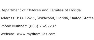 Department of Children and Families of Florida Address Contact Number