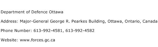 Department of Defence Ottawa Address Contact Number