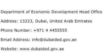 Department of Economic Development Head Office Address Contact Number