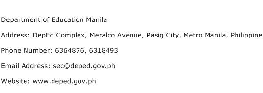 Department of Education Manila Address Contact Number