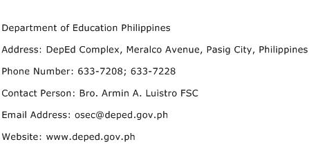 Department of Education Philippines Address Contact Number