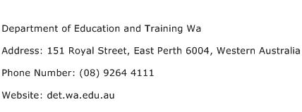 Department of Education and Training Wa Address Contact Number