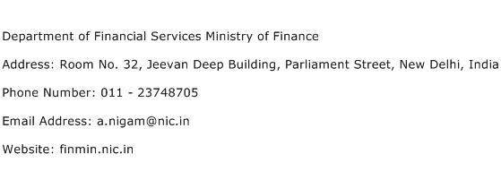Department of Financial Services Ministry of Finance Address Contact Number