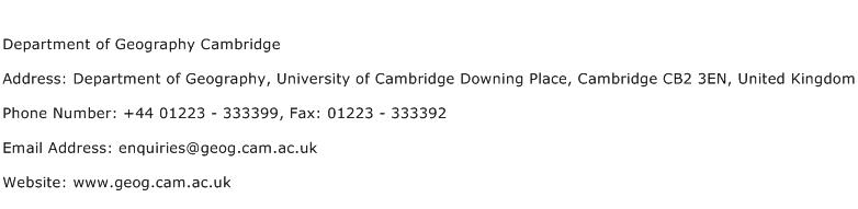 Department of Geography Cambridge Address Contact Number