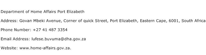 Department of Home Affairs Port Elizabeth Address Contact Number