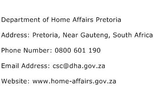 Department of Home Affairs Pretoria Address Contact Number