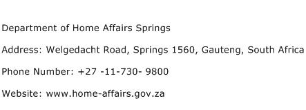 Department of Home Affairs Springs Address Contact Number