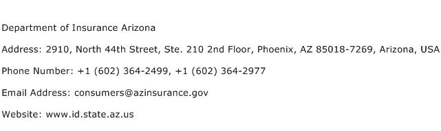 Department of Insurance Arizona Address Contact Number