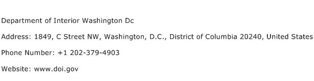 Department of Interior Washington Dc Address Contact Number