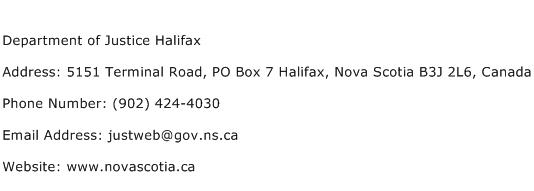 Department of Justice Halifax Address Contact Number