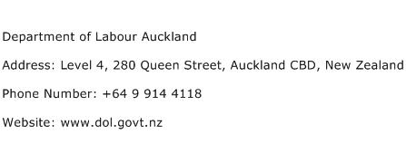 Department of Labour Auckland Address Contact Number