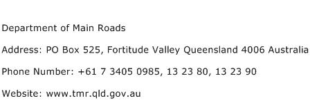 Department of Main Roads Address Contact Number