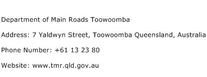Department of Main Roads Toowoomba Address Contact Number