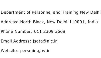 Department of Personnel and Training New Delhi Address Contact Number