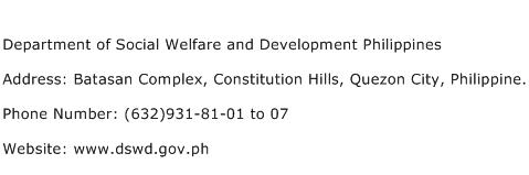 Department of Social Welfare and Development Philippines Address Contact Number
