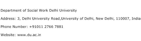 Department of Social Work Delhi University Address Contact Number
