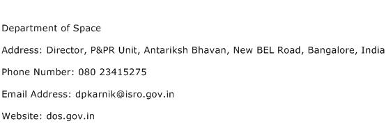 Department of Space Address Contact Number